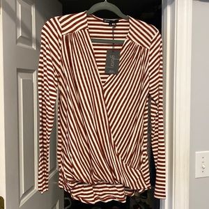 NWT size small blouse. Maroon and white stripe blouse. Casual shirt.